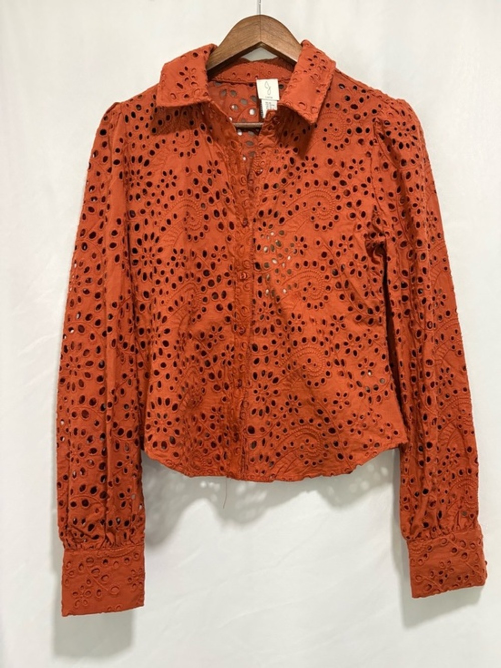 Joie Eyelet Lace Button Front Blouse Rust‎ Orange Cotton Boho XS NWT
